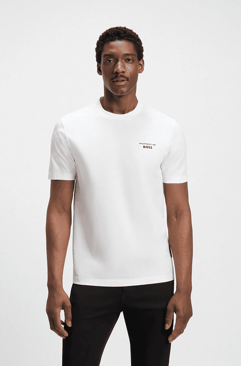 CAMISETA PORSCHE X BOSS DE ALGODÓN MERCERIZADO CON ILUSTRACIÓN DE TARGA PLAYERA REGULAR FIT HOMBRE