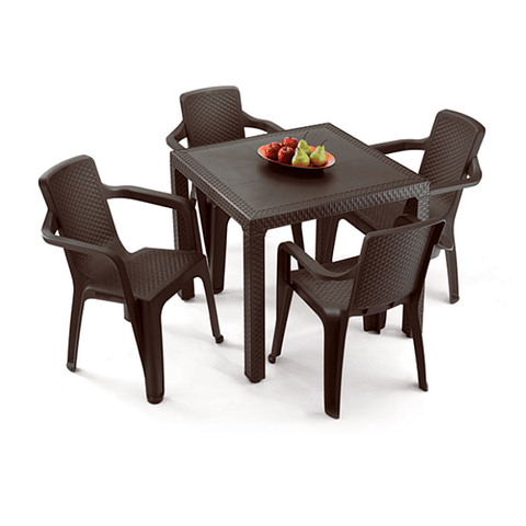 Combo Eterna: Mesa + 4 Sillas Eterna con Brazos Wengue / Rimax