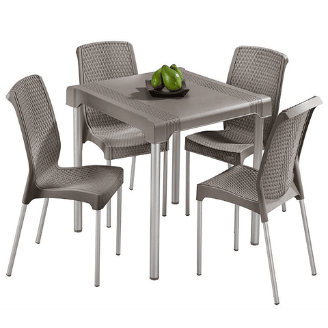 Combo Shia: Mesa + 4 Sillas Mocca sin Brazo / Rimax