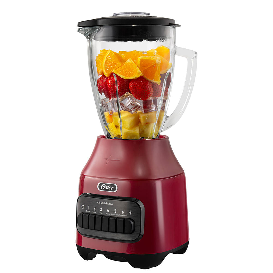 Oster® Licuadora, 6 Velocidades más Pulso, con Vaso de Vidrio Refractario Boroclass®, Rojo 2
