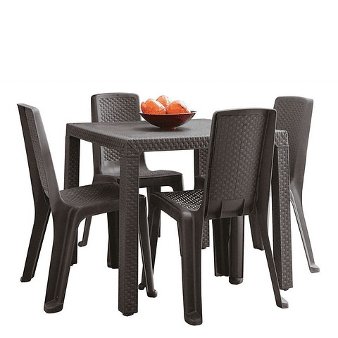Combo Eterna: Mesa + 4 Sillas Eternas sin Brazos Wengue / Rimax
