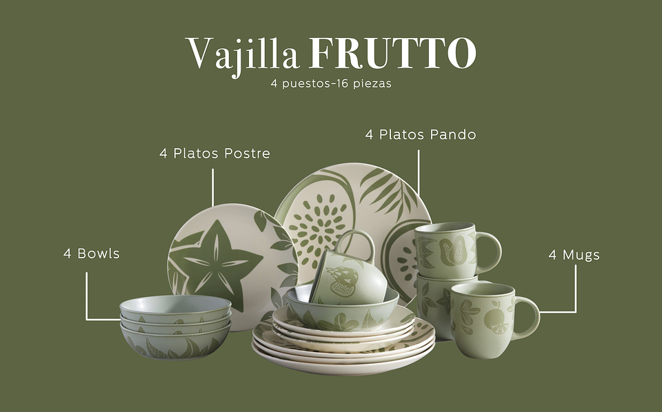 Vajilla Corona Frutto 4 Puestos 16 Piezas 5