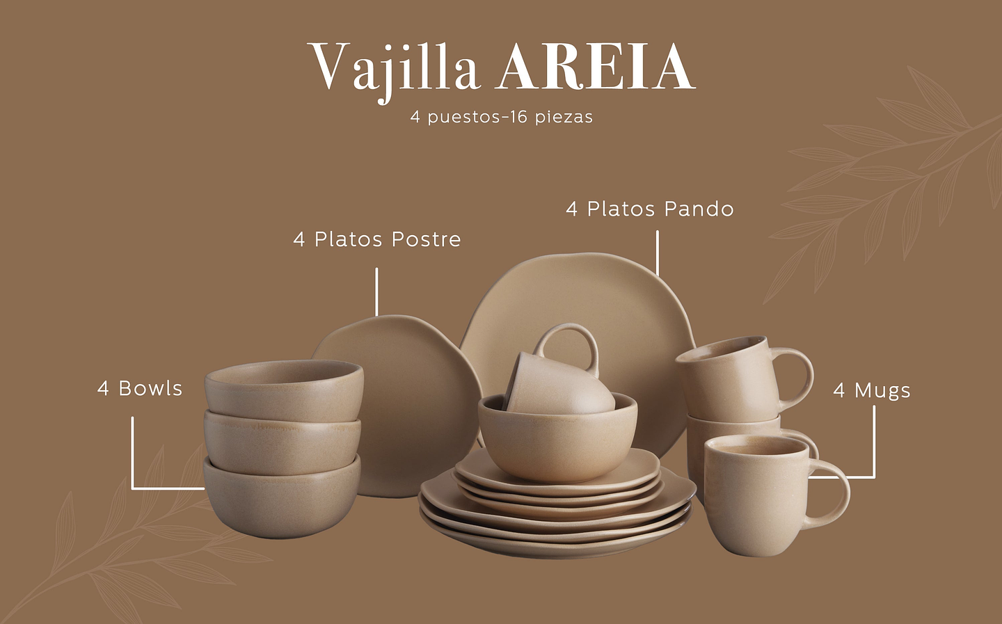 Vajilla Corona Areia 4 Puestos 16 Piezas 5