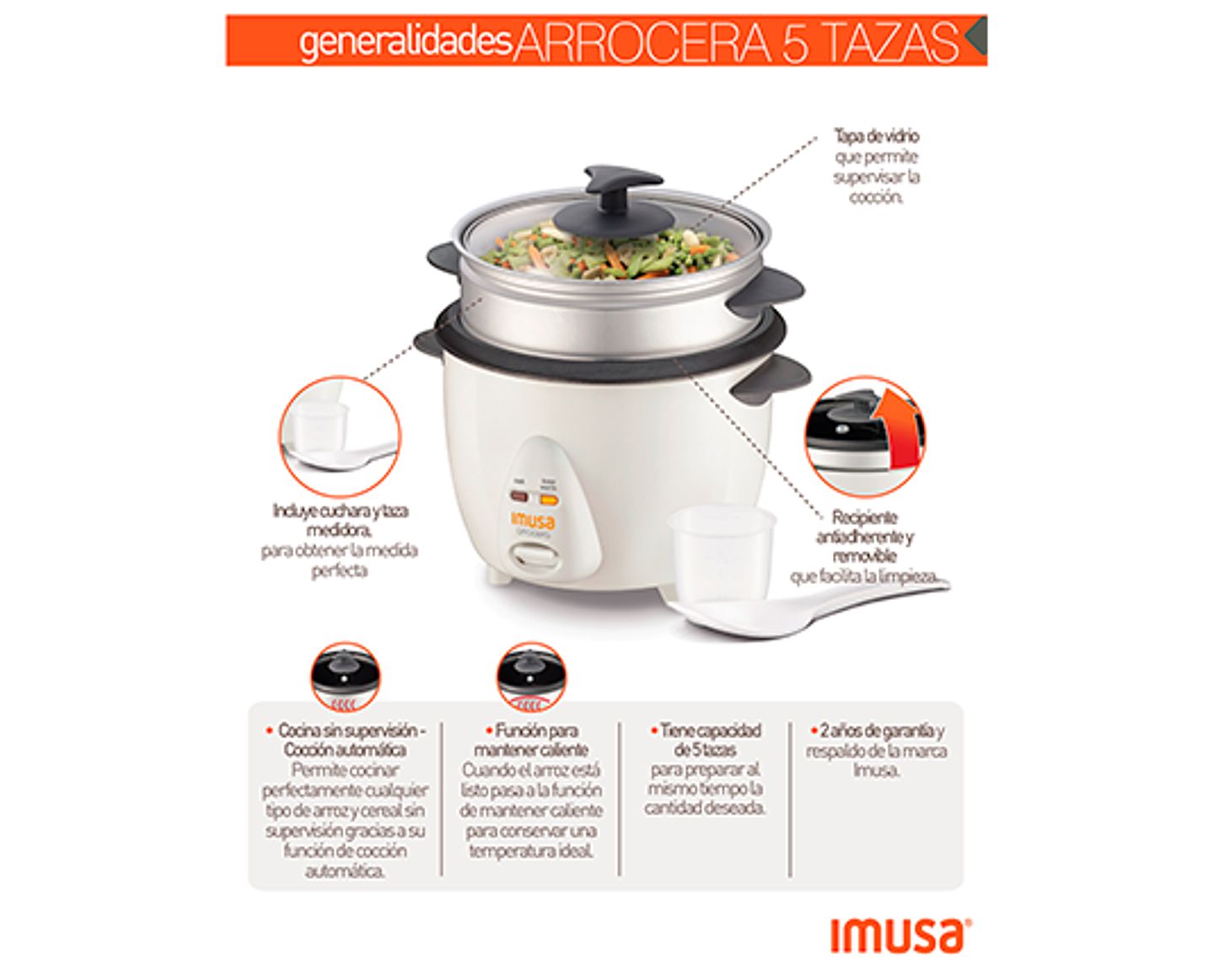 Arrocera Blanca 5 Tazas / Imusa 3