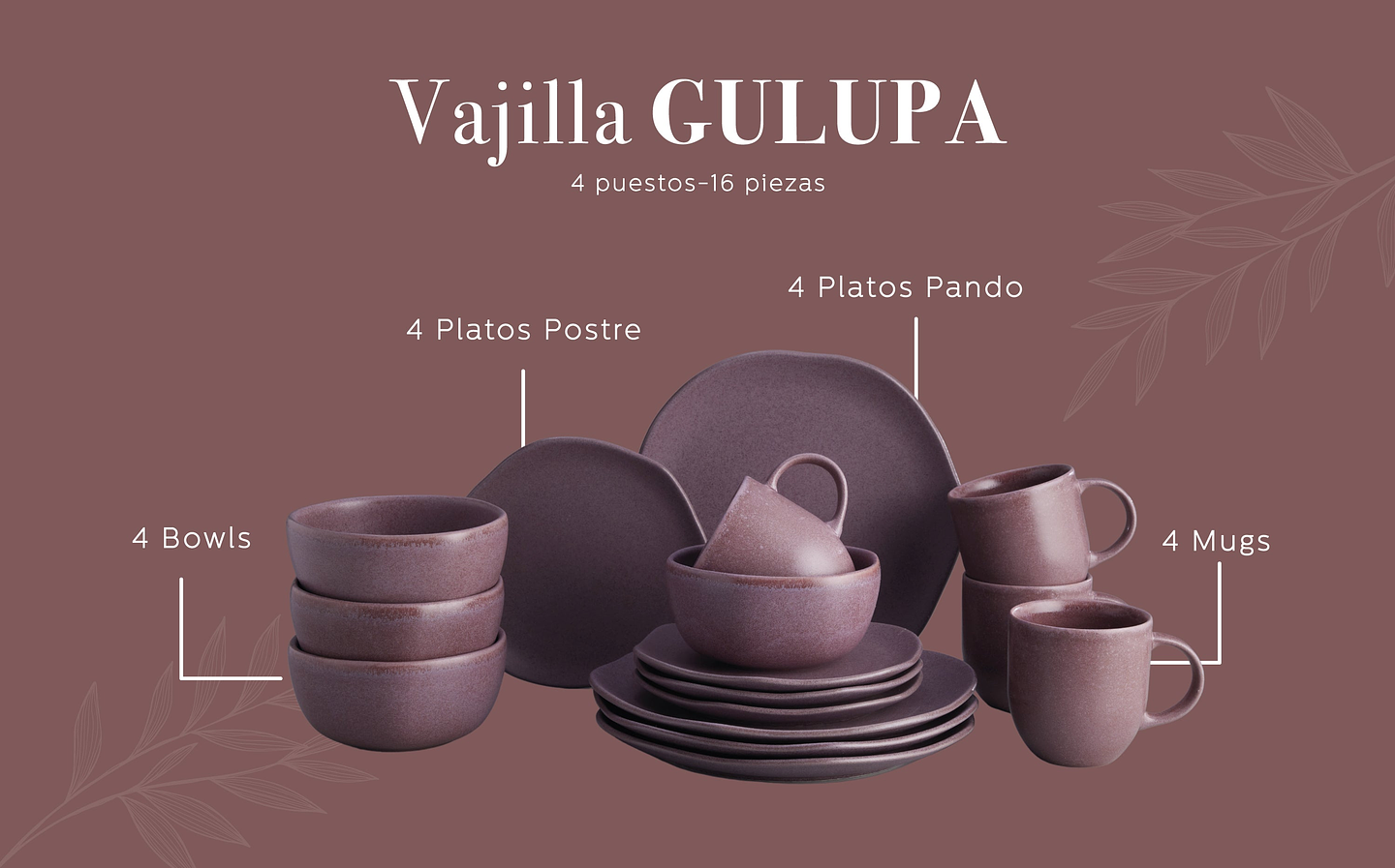 Vajilla Corona Gulupa 4 Puestos 16 Piezas 3