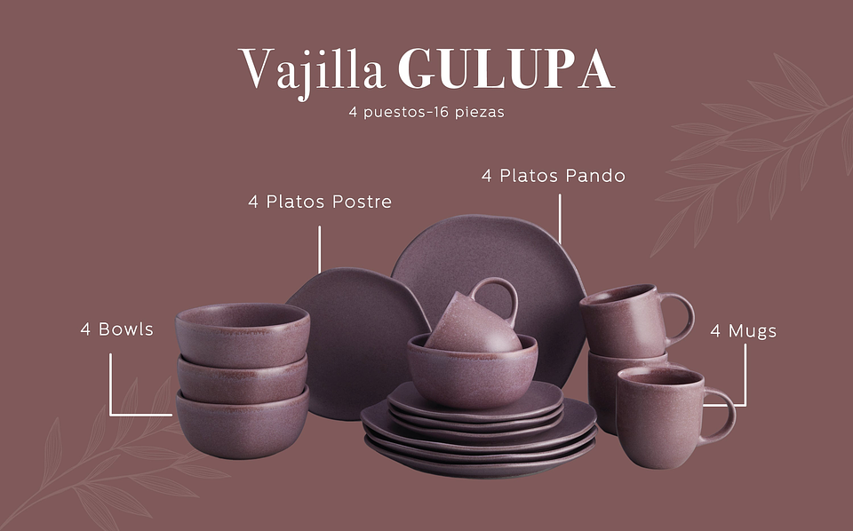 Vajilla Corona Gulupa 4 Puestos 16 Piezas 3