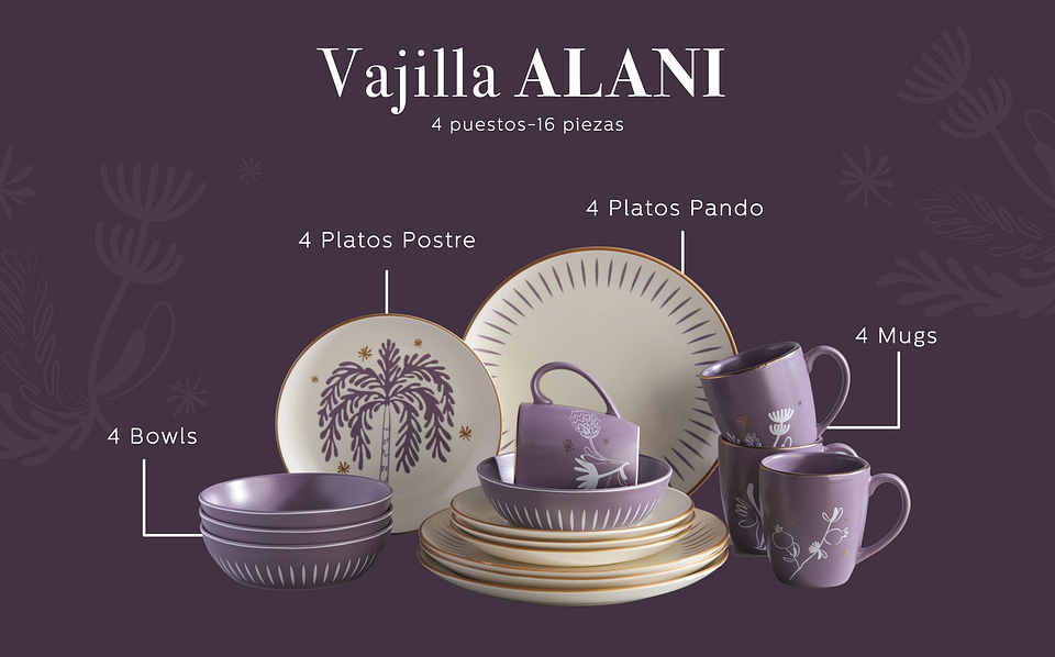 Vajilla Corona Alani 4 Puestos 16 Piezas 5