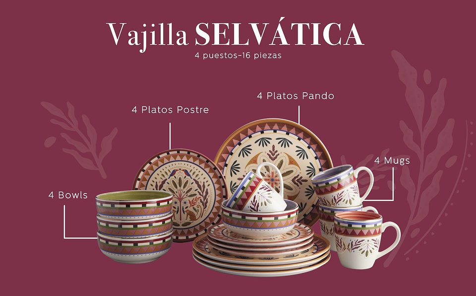 Vajilla Corona Selvática 4 Puestos 16 Piezas 3