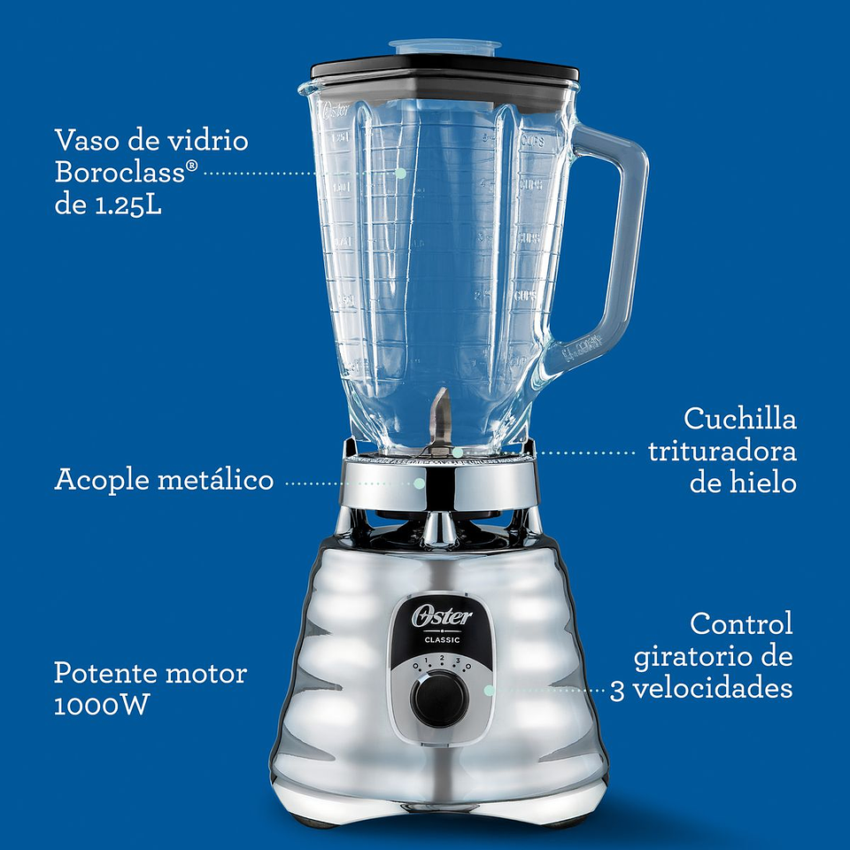 Oster® Licuadora Clásica, con Control de Perilla, de 3 Velocidades 4
