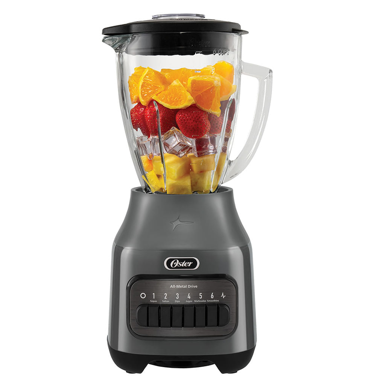 Oster® Licuadora, 6 velocidades más Pulso, Vaso de Vidrio, 1.5 Lt, 800 W, Gris 1