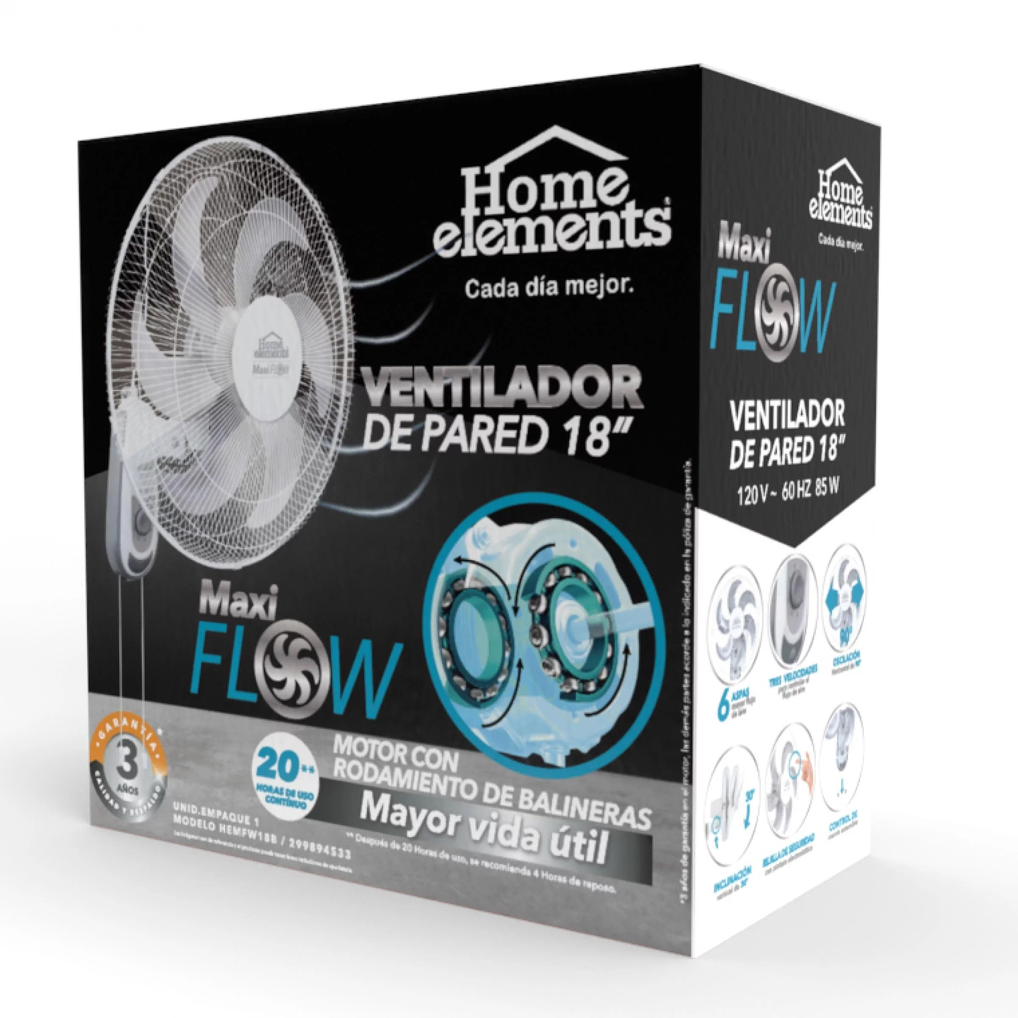 Ventilador de Pared 18' Maxi Flow Elite Negro / Home Elements 3