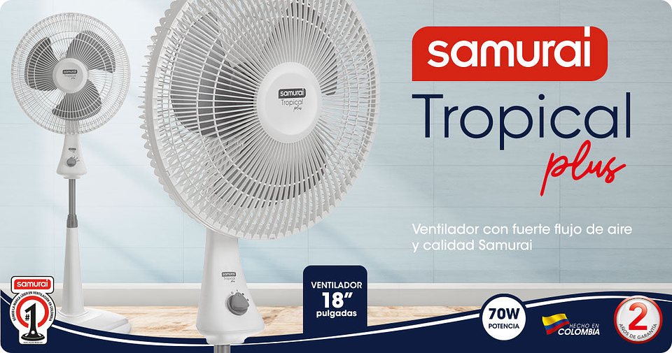 Ventilador Pedestal Tropical Plus Blanco / Samurai 9