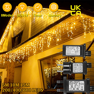 Guirnalda de luces LED con memoria de 5/10/15M, luces navideñas impermeables para exteriores, 8 modos, temporizador, decoración navideña de Año Nuevo, enchufe de 31V