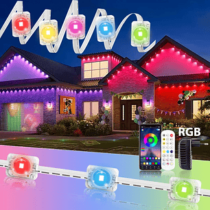 Luces de alero RGB inteligentes de 60M, aplicación remota IP67, cadena de luces LED permanentes para exteriores, iluminación DIY para el hogar, Año Nuevo, Navidad y cumpleaños