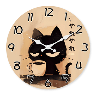 Retro lindo gato negro bebiendo café patrón reloj de pared de madera sala de estar dormitorio cocina decoración del hogar reloj de pared reloj de cuarzo silencioso regalo de vacaciones 10 pulgadas 