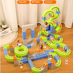 Coche magnético STEM Racing Car Rail Track Set 2025 - Tren motorizado Montessori y laberinto por gravedad, juguete, regalo educativo para niños