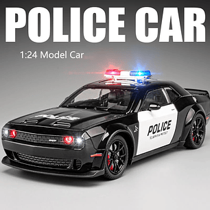 Coche de policía Dodge Hellcat simulado 1:24, modelo con sonido y luz, coche de juguete extraíble, coche deportivo de Metal, colección de adornos para niños, regalo