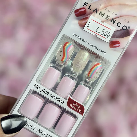 uñas press on "rosa arcoiris"