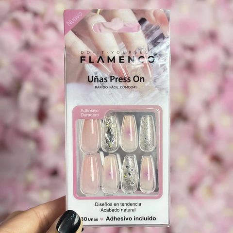 uñas press on "rosa plateado"