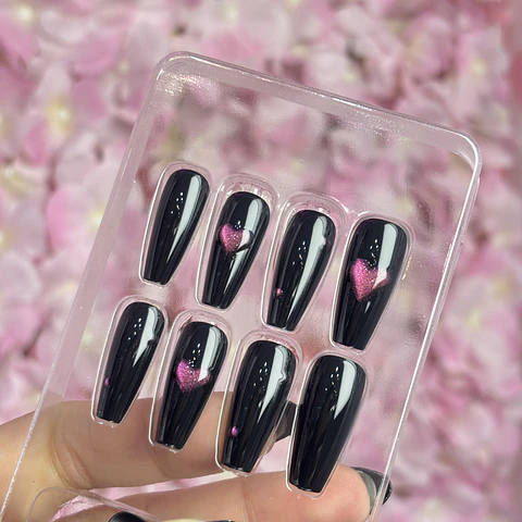 uñas press on "negras ojo de gato"