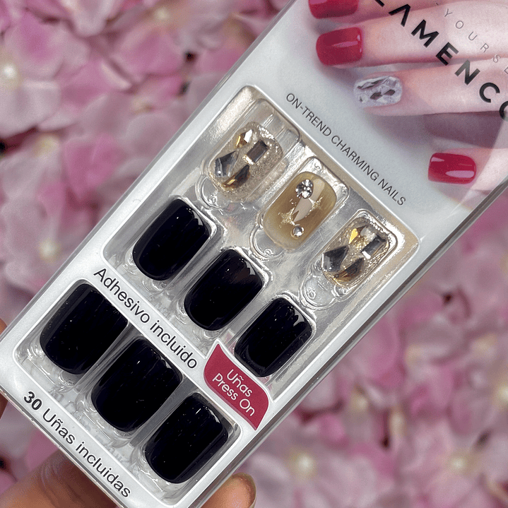 uñas press on negras (20) 2