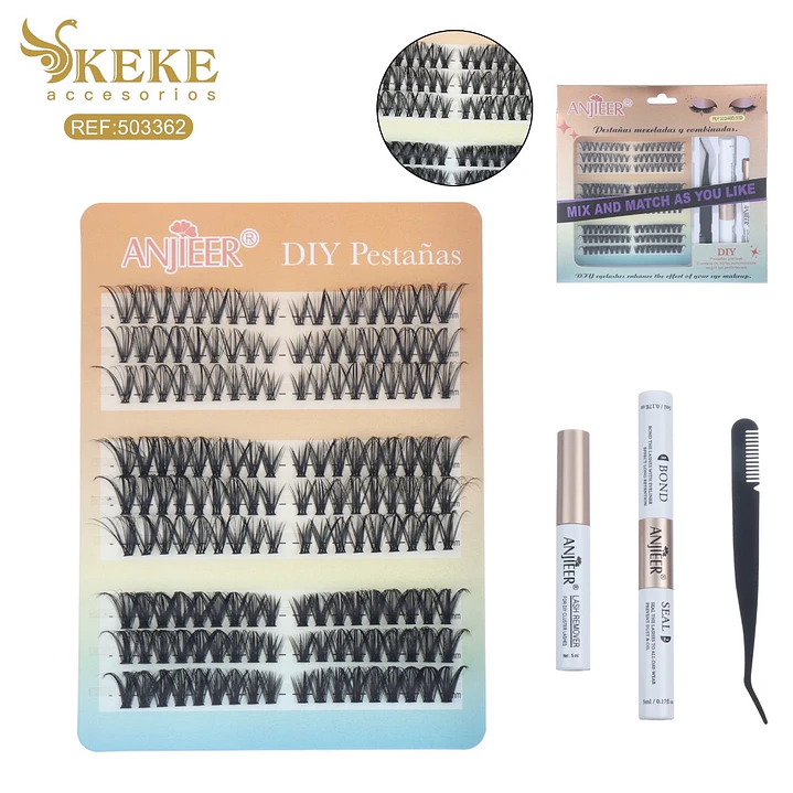 kit pestañas + pegamento y removedor 1