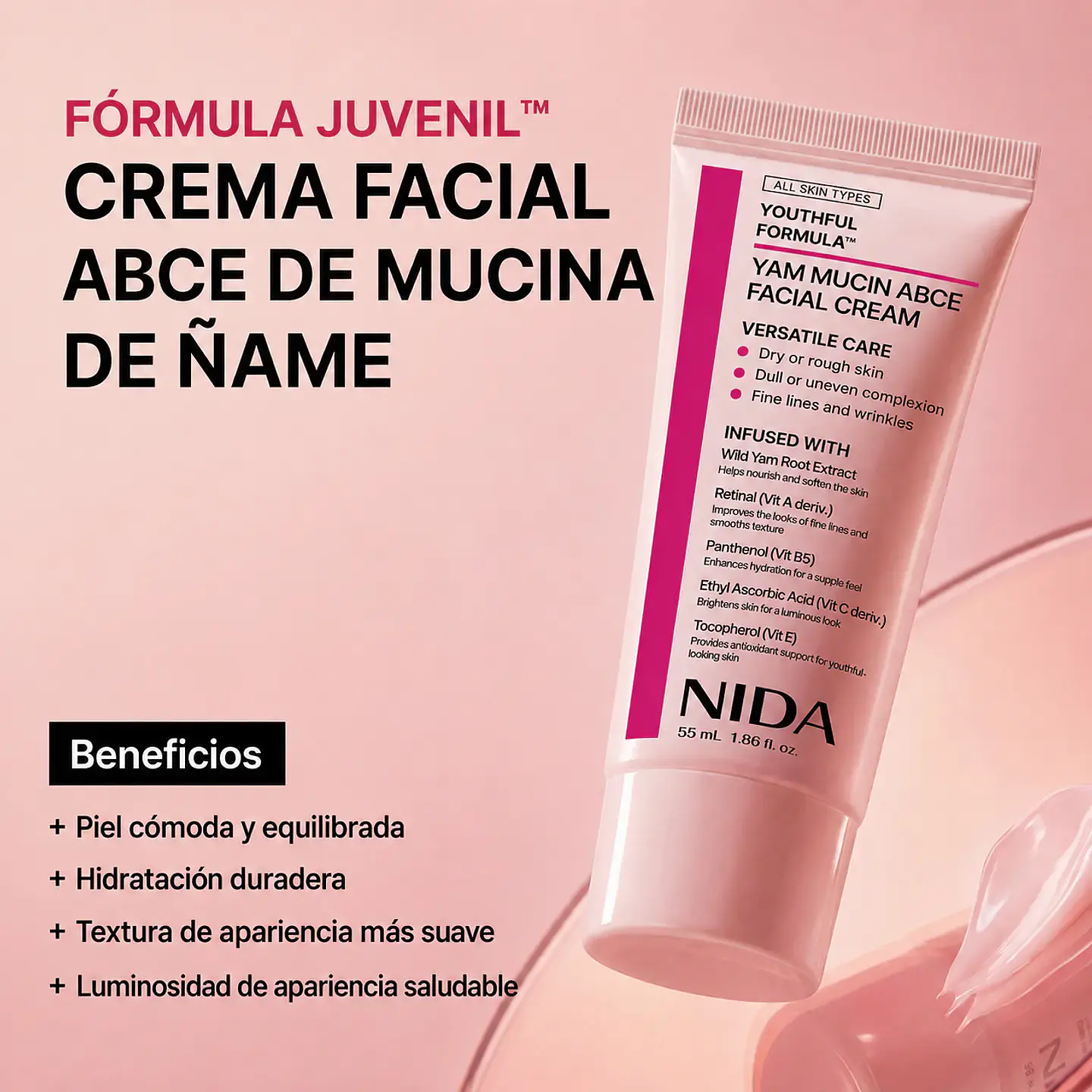 Yam Mucin ABCE Cream (NIDA) - 55ml Crema antiedad y reparadora con vitaminas A, B, C y E y retinal 4
