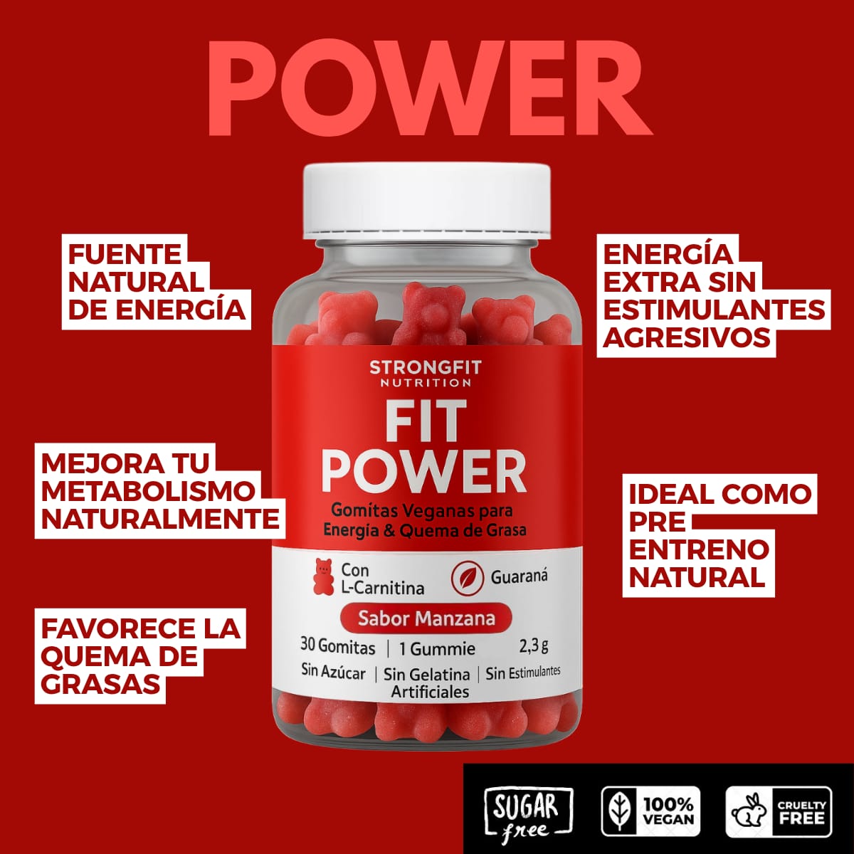 Fit Power Preentreno Detox En Gomitas sabor manzana 2