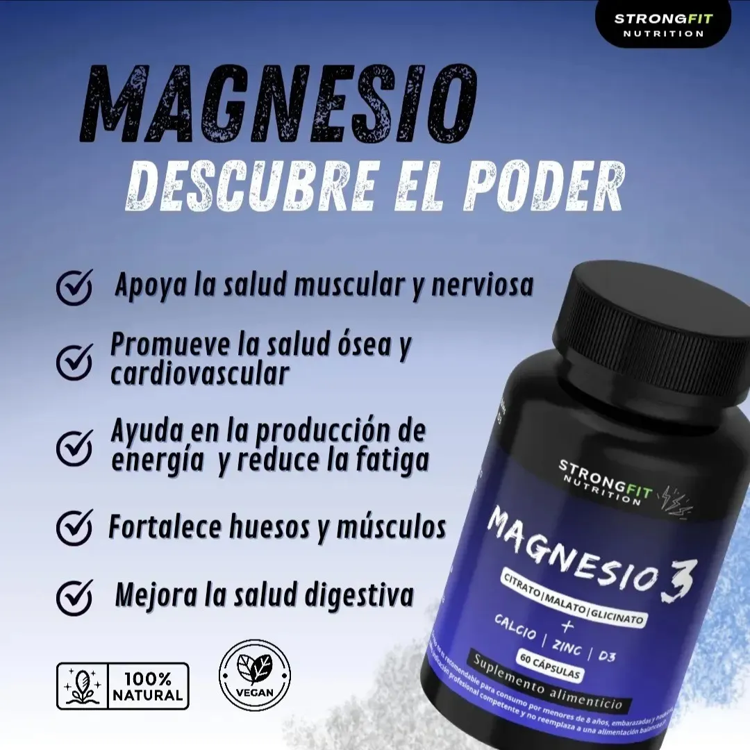 Magnesio 3 - Con Calcio, Zinc Y D3 - 60 Cápsulas 2