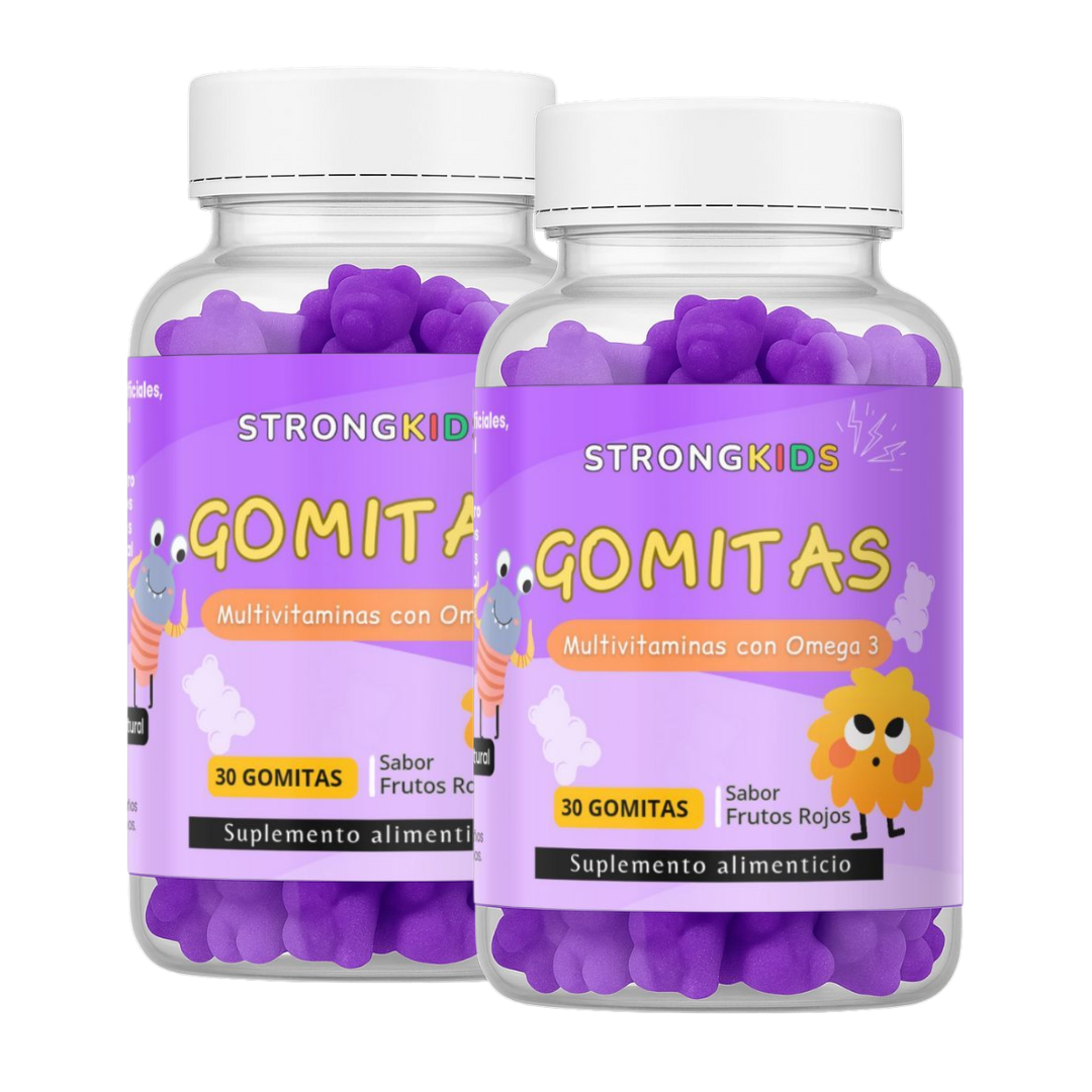 Pack Gomitas Multivitamínicas Infantil con Omega3 Strongkids Frutos Rojos 1