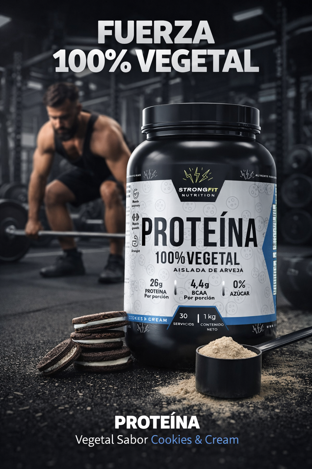 Proteína Vegetal 1kg sabor Cookies and Cream 2