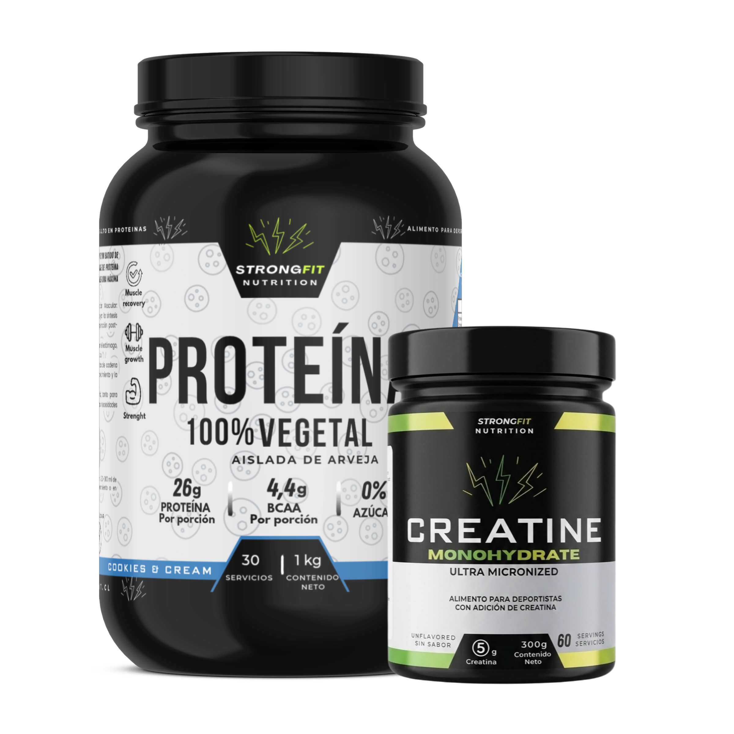 Pack Proteína Vegetal + Creatina Monohidratada 300g Strongfit 1