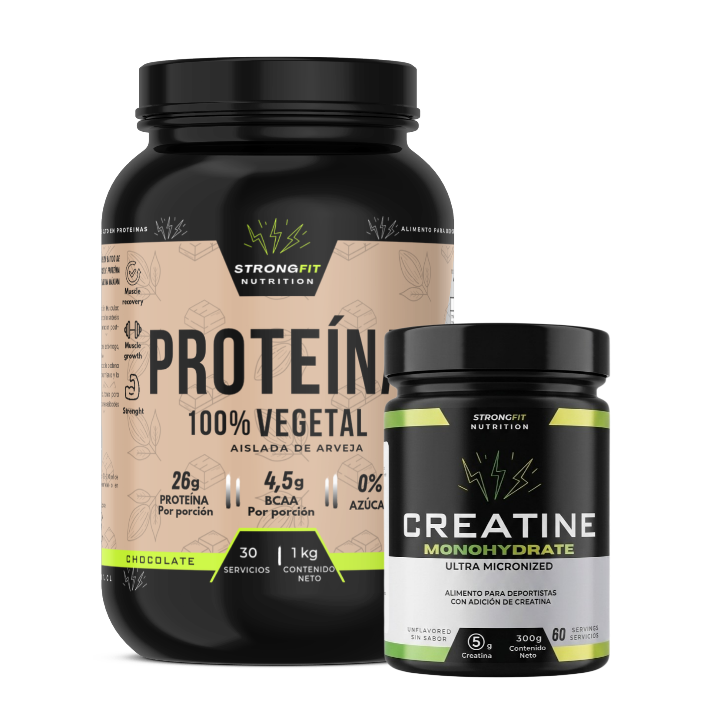 Pack Proteína Vegetal + Creatina Monohidratada 300g Strongfit 2