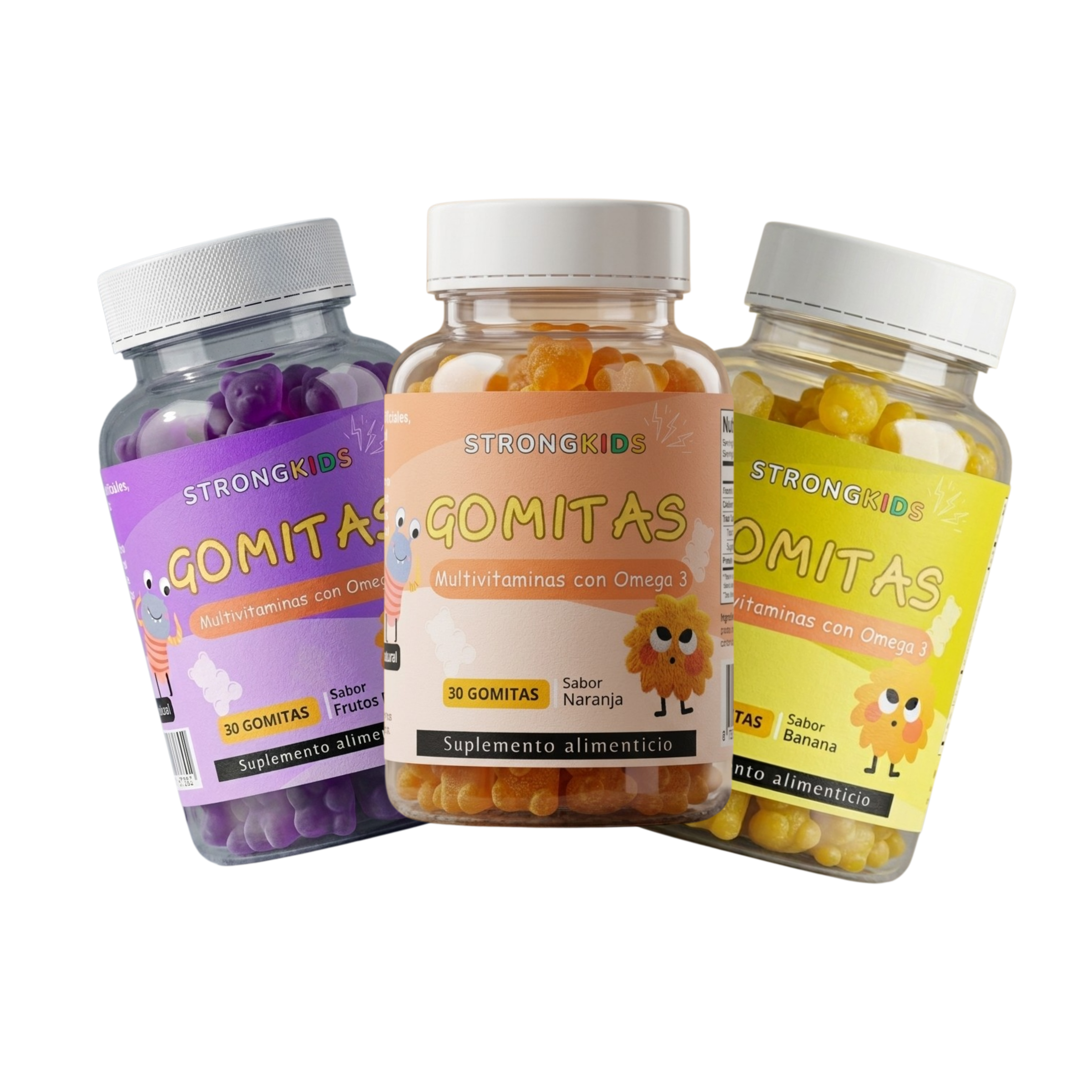 Pack 3x Gomitas Multivitamínicas Infantil con Omega3 Strongkids 1