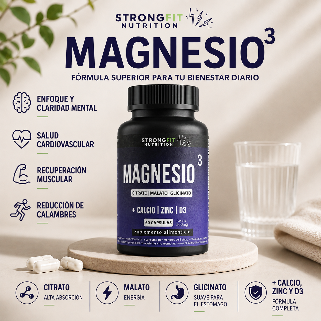 Pack Magnesio Con Calcio, Zinc Y D3 - 120 Cápsulas 3