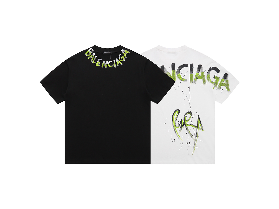 Balenciaga 100% cotton Hand-painted crew neck oversize T-shirt 1