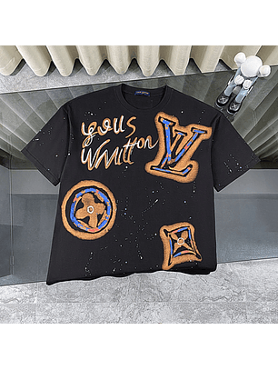 LOUIS VUITTON Summer 2025 New Color Graffiti Print Short Sleeve Crew Neck T-Shirt