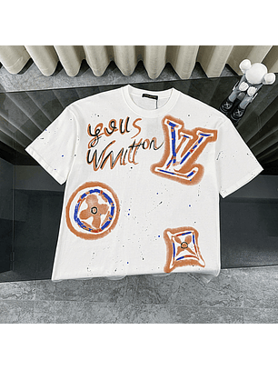 LOUIS VUITTON Summer 2025 New Color Graffiti Print Short Sleeve Crew Neck T-Shirt