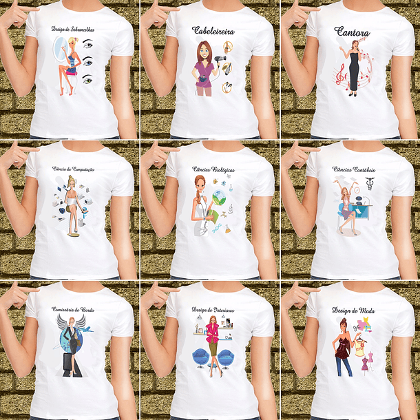 58 Artes para Camisa Cursos e Profissões Editável em Corel Draw 2