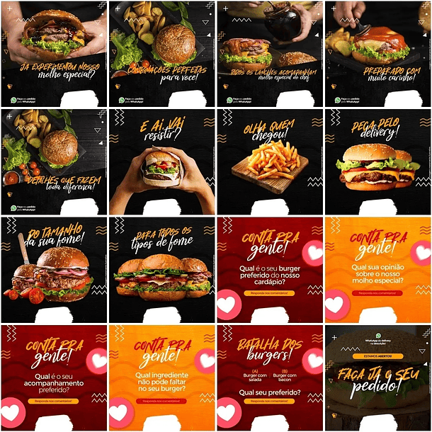 50 Artes Mídias Sociais Hamburgueria Editáveis Photoshop 1