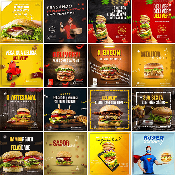 70 Artes Mídias Sociais Hamburgueria Editáveis Photoshop 2