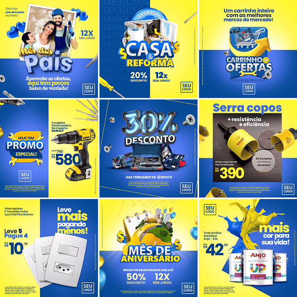 40 Artes Mídias Sociais Materiais Construção Editáveis Photoshop 1