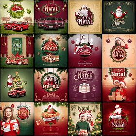 130 Artes para Natal Mídias Sociais Editáveis Photoshop + Png