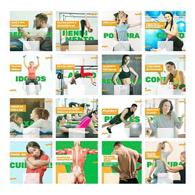 130 Artes para Pilates Mídias Sociais Editáveis Photoshop + Png