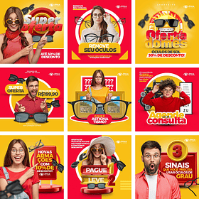 12 Artes Mídias Sociais Óticas Óculos Editáveis Photoshop + Png