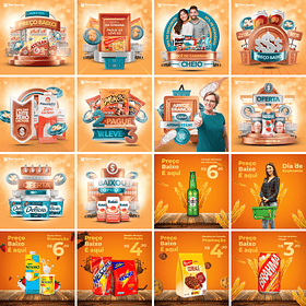 35 Artes Mídias Sociais Supermercados Editáveis Photoshop + Png