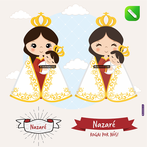 Kit Digital Vetor Santinhos Nossa Senhora de Nazaré Editáveis Corel Draw + Png 
