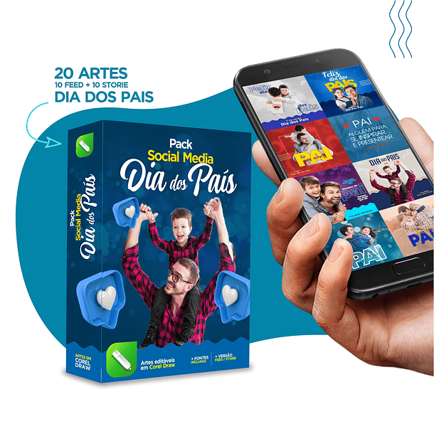 20 Artes Mídias Sociais Dia dos Pais Editáveis Corel Draw + Png 1