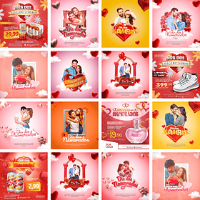 28 Artes Mídias Sociais Dia dos Namorados Editáveis Photoshop + Png