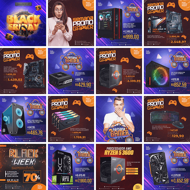 16 Artes Mídias Sociais Informática Editáveis Photoshop + Png 